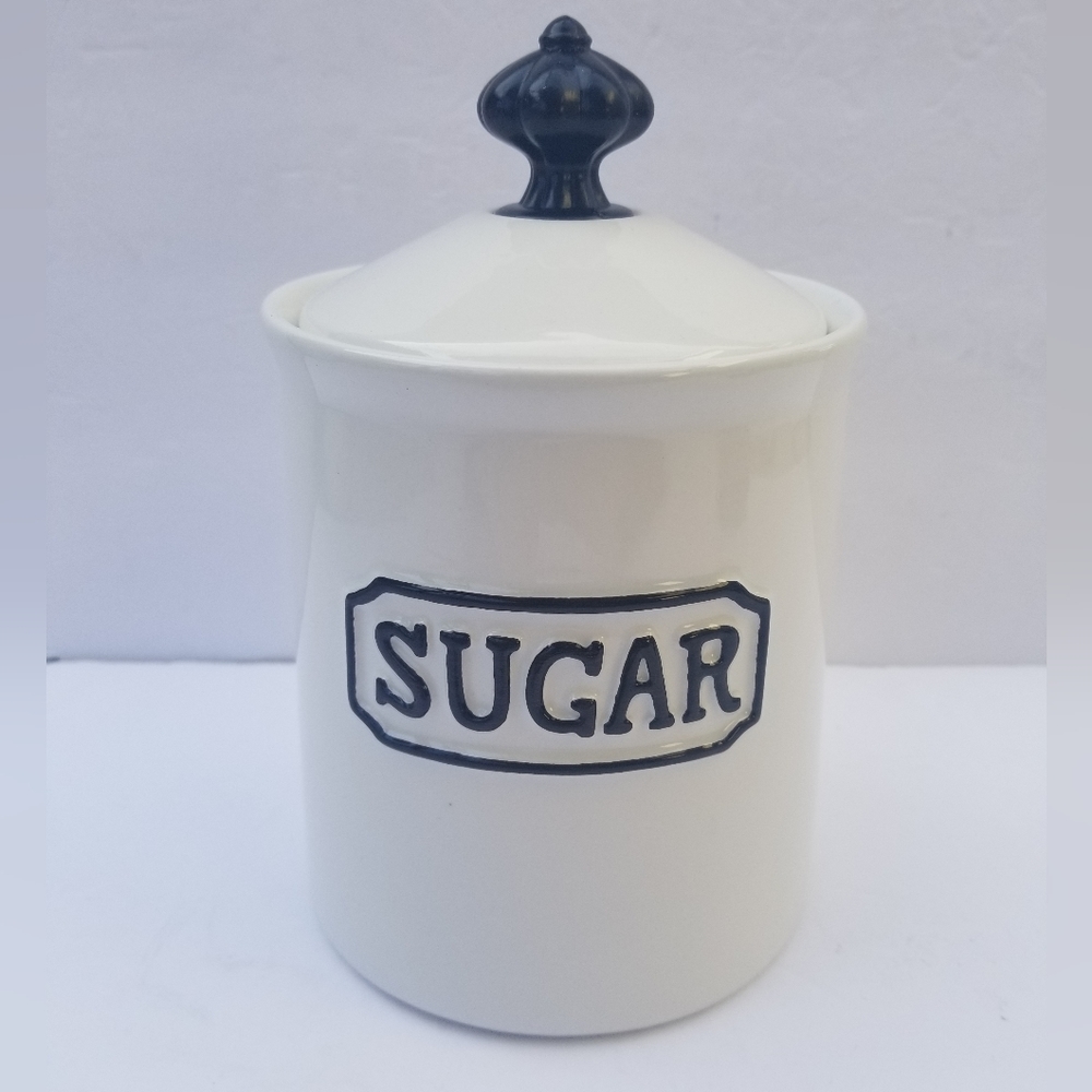 THL Classic French Country SUGAR Canister Raised Black Lettering Black Knob